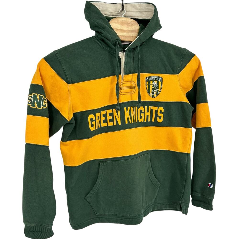 Champion Men's M St Norbert College Green Knights Striped Hoodie Sweatshirt
